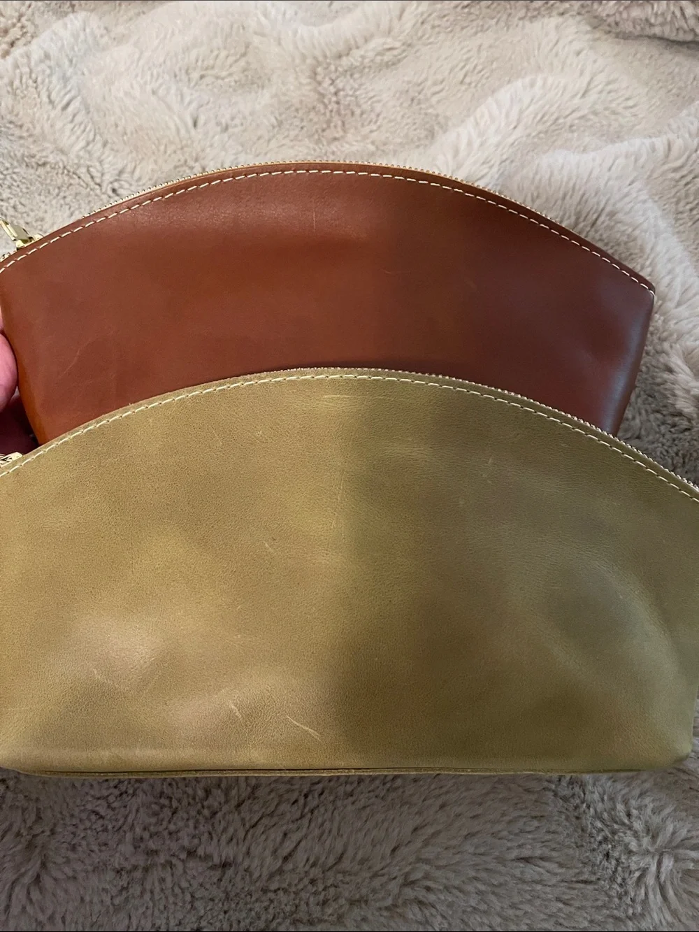 Two Portland leather eclipse makeup zippered pouches - Anjou and honey